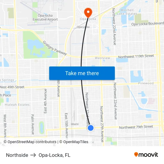 Northside to Opa-Locka, FL map