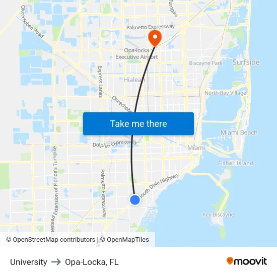 University to Opa-Locka, FL map