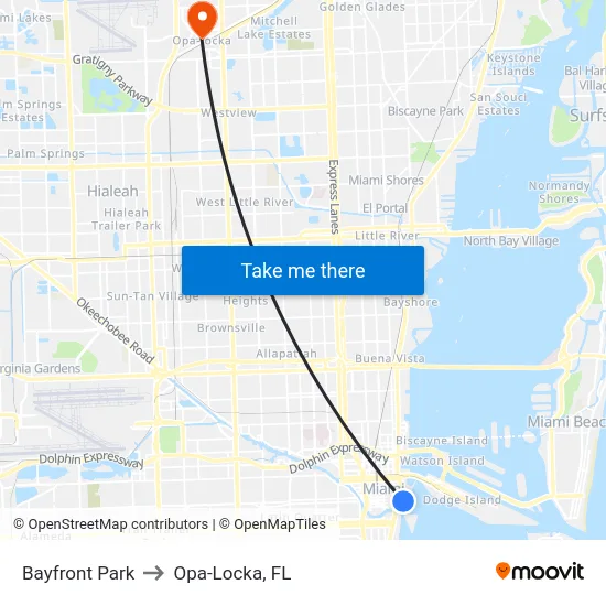Bayfront Park to Opa-Locka, FL map