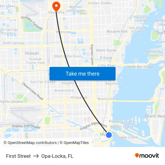 First Street to Opa-Locka, FL map