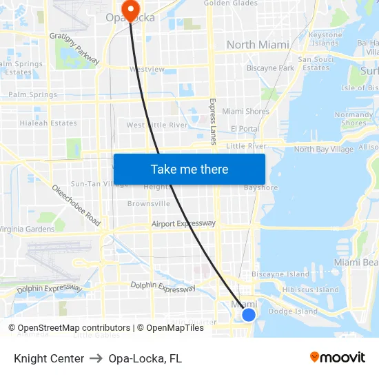 Knight Center to Opa-Locka, FL map