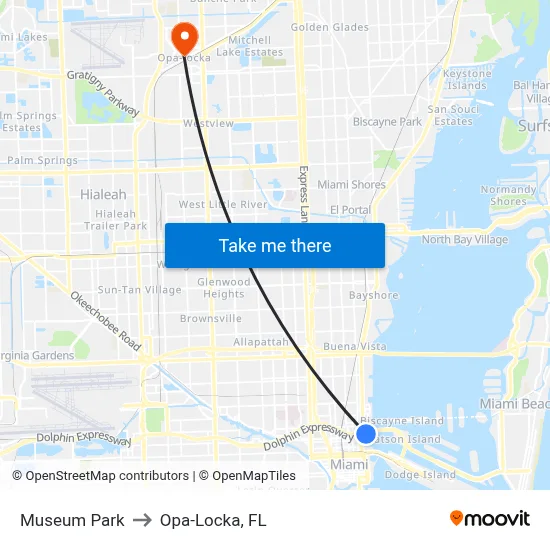 Museum Park to Opa-Locka, FL map