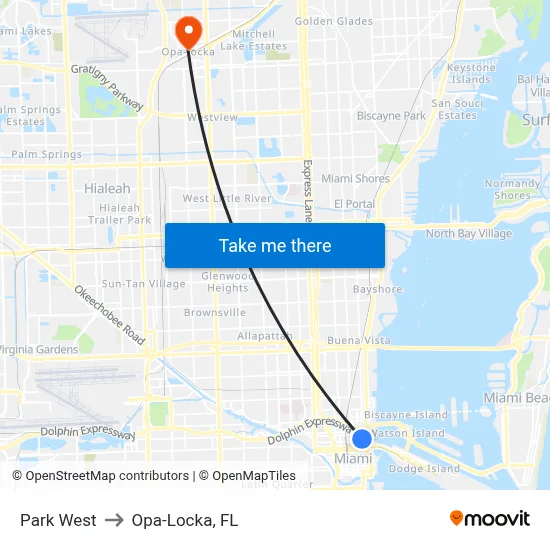 Park West to Opa-Locka, FL map