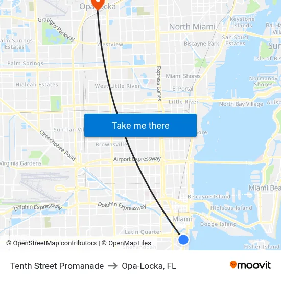 Tenth Street Promanade to Opa-Locka, FL map