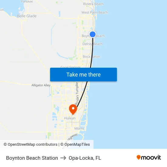 Boynton Beach Station to Opa-Locka, FL map