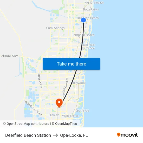 Deerfield Beach Station to Opa-Locka, FL map