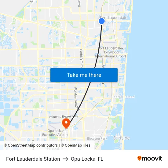 Fort Lauderdale Station to Opa-Locka, FL map