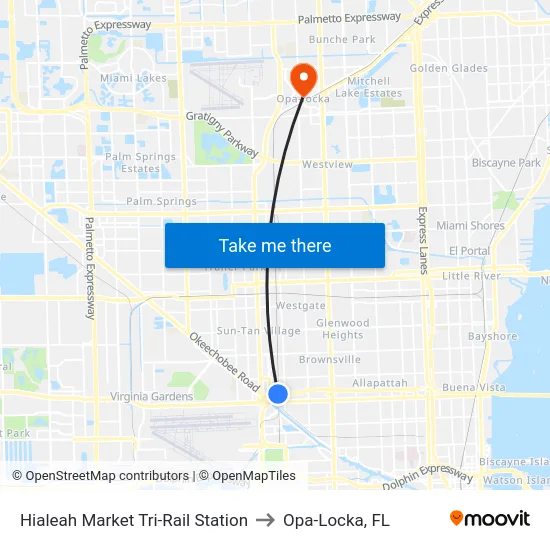 Hialeah Market Tri-Rail Station to Opa-Locka, FL map