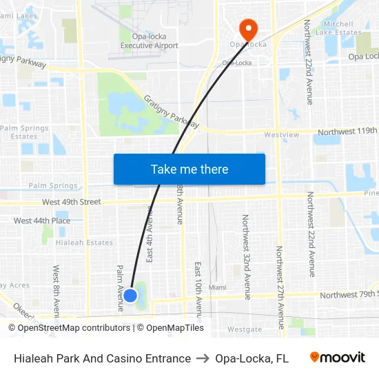 Hialeah Park And Casino Entrance to Opa-Locka, FL map