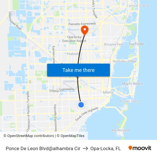 Ponce De Leon Blvd@alhambra Cir to Opa-Locka, FL map