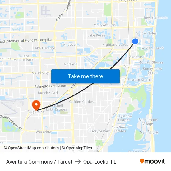 Aventura Commons / Target to Opa-Locka, FL map