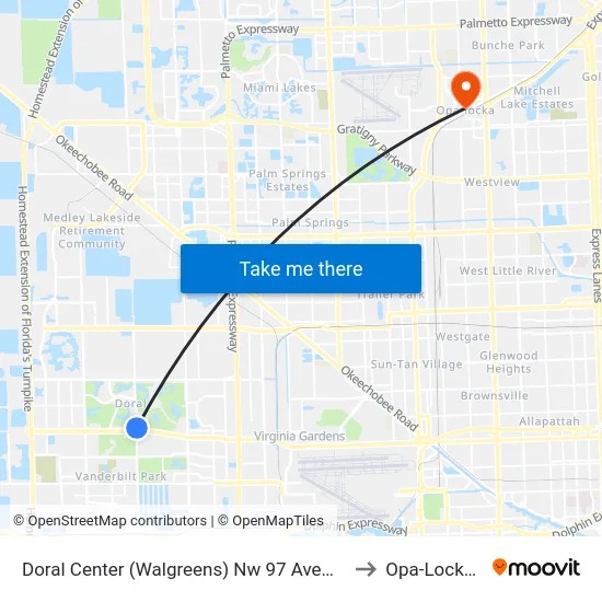 Doral Center (Walgreens) Nw 97 Ave@nw 41 St to Opa-Locka, FL map