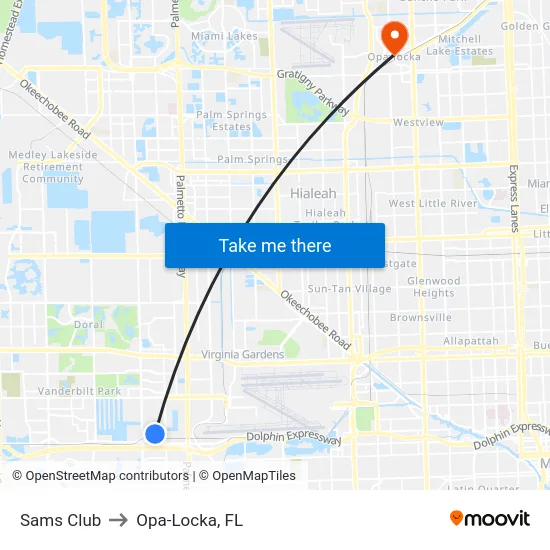 Sams Club to Opa-Locka, FL map