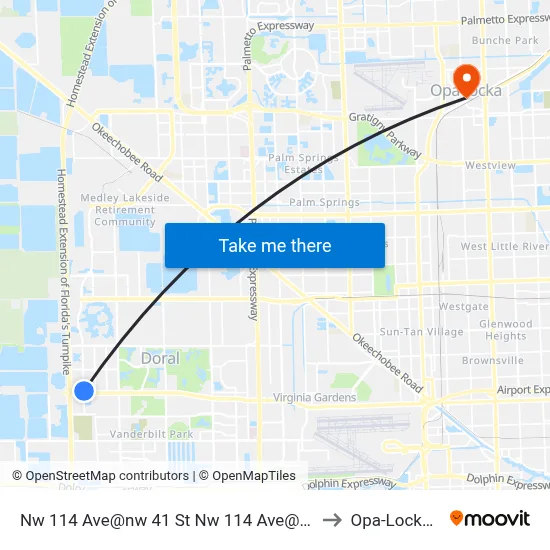 Nw 114 Ave@nw 41 St Nw 114 Ave@nw 41 St to Opa-Locka, FL map
