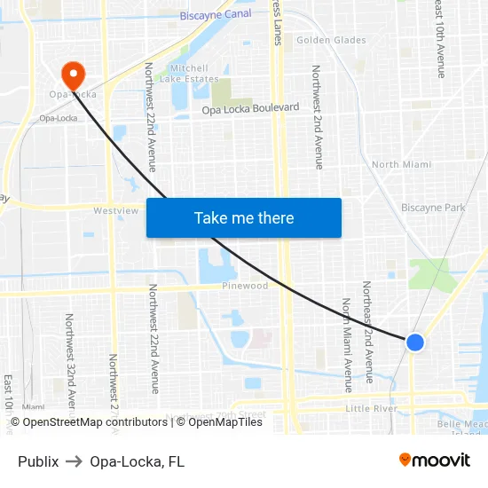 Publix to Opa-Locka, FL map