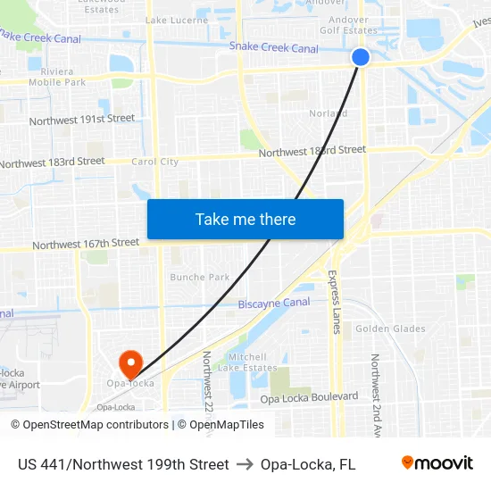 US 441/Northwest 199th Street to Opa-Locka, FL map