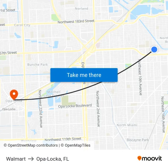 Walmart to Opa-Locka, FL map