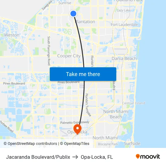 Jacaranda Boulevard/Publix to Opa-Locka, FL map