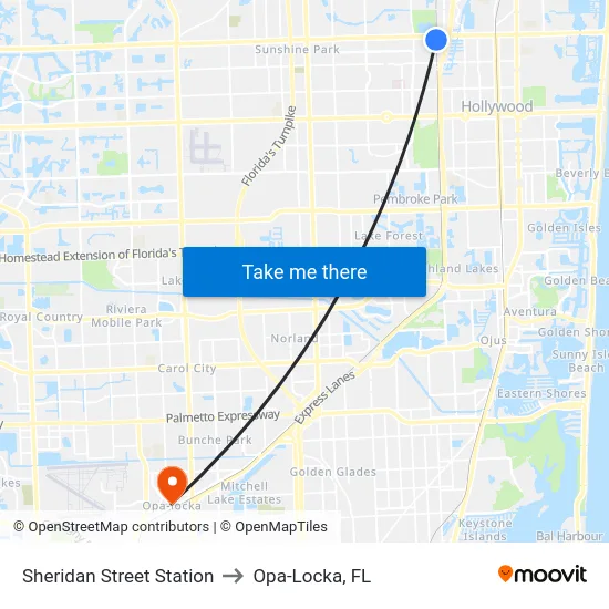 Sheridan Street Station to Opa-Locka, FL map