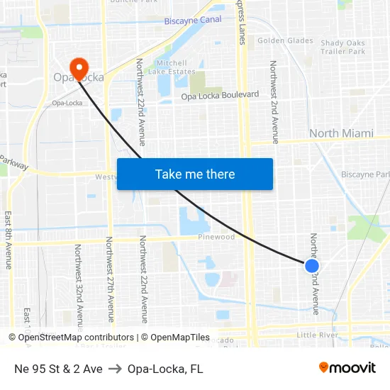 Ne 95 St & 2 Ave to Opa-Locka, FL map