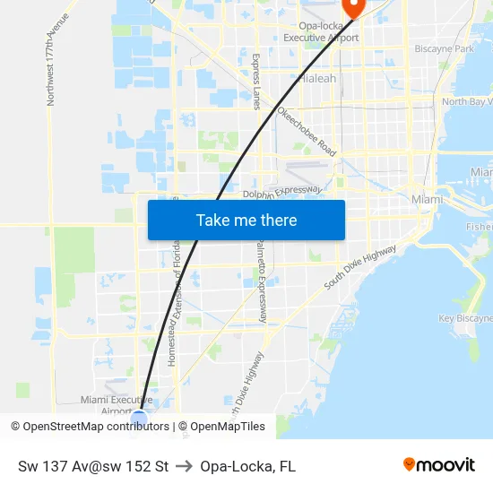 Sw 137 Av@sw 152 St to Opa-Locka, FL map