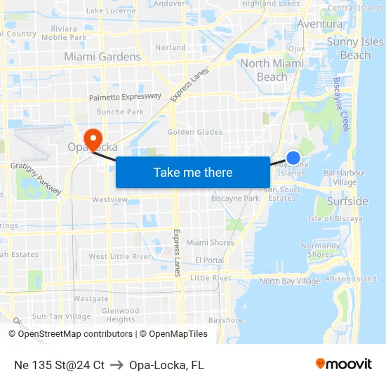 Ne 135 St@24 Ct to Opa-Locka, FL map