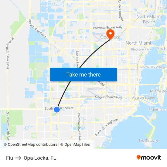 Fiu to Opa-Locka, FL map