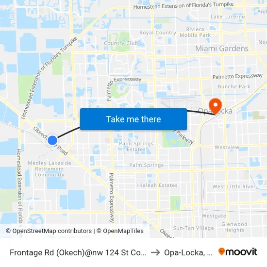 Frontage Rd (Okech)@nw 124 St Court to Opa-Locka, FL map