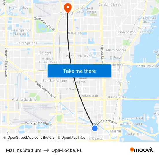 Marlins Stadium to Opa-Locka, FL map