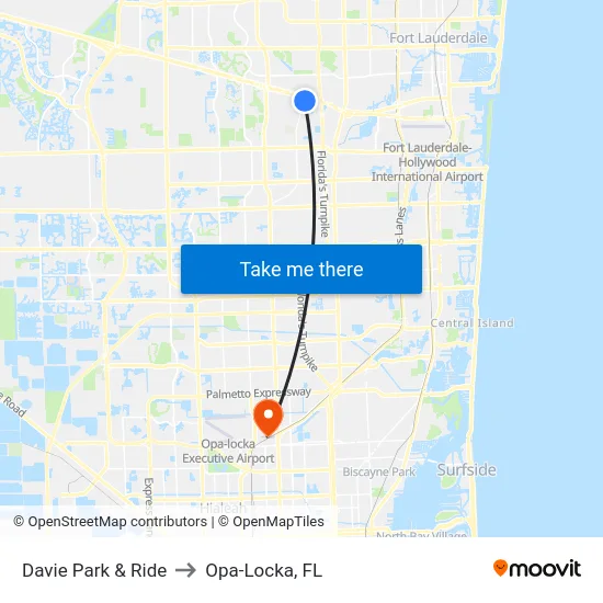 Davie Park & Ride to Opa-Locka, FL map