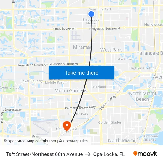 Taft Street/Northeast 66th Avenue to Opa-Locka, FL map