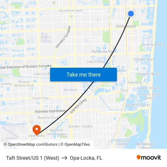 Taft Street/US 1 (West) to Opa-Locka, FL map