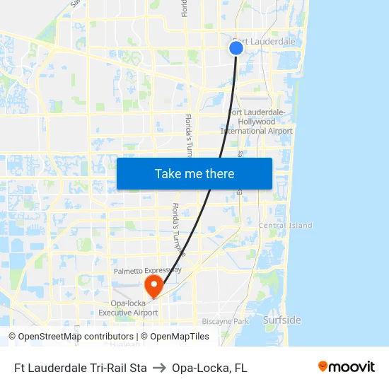 Ft Lauderdale Tri-Rail Sta to Opa-Locka, FL map