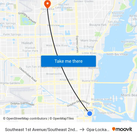 Southeast 1st Avenue/Southeast 2nd Street to Opa-Locka, FL map