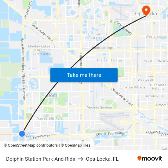 Dolphin Station Park-And-Ride to Opa-Locka, FL map