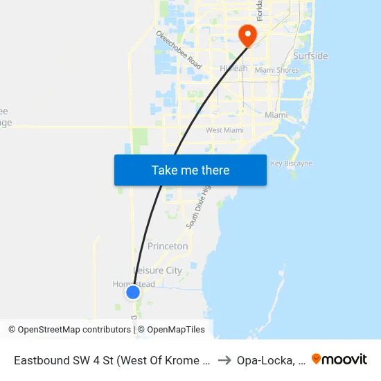 Eastbound SW 4 St (West Of Krome Ave) to Opa-Locka, FL map