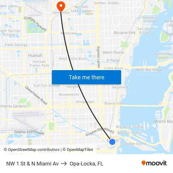 NW 1 St & N Miami Av to Opa-Locka, FL map