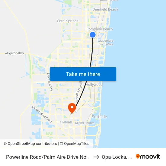 Powerline Road/Palm Aire Drive North to Opa-Locka, FL map