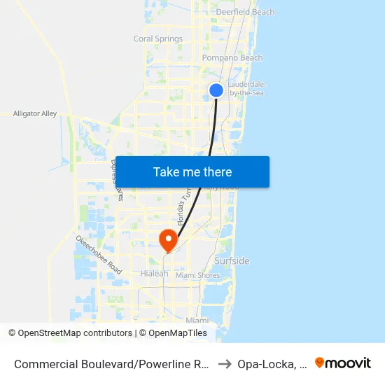 Commercial Boulevard/Powerline Road to Opa-Locka, FL map