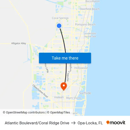 Atlantic Boulevard/Coral Ridge Drive to Opa-Locka, FL map