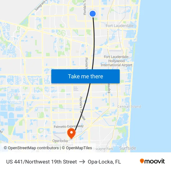 US 441/Northwest 19th Street to Opa-Locka, FL map