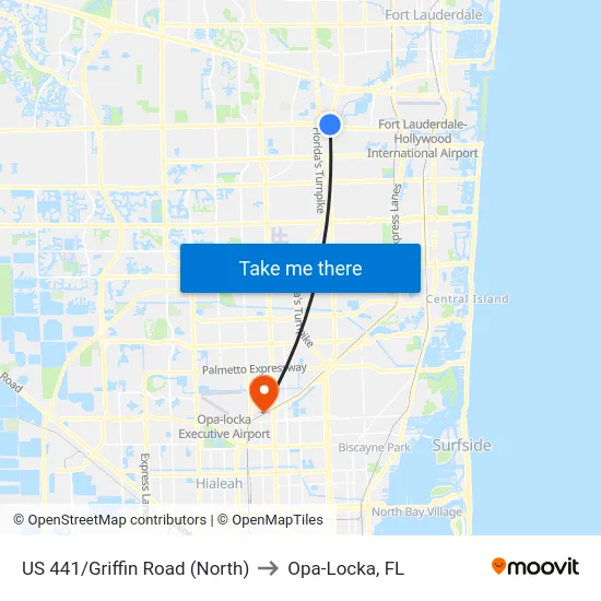 US 441/Griffin Road (North) to Opa-Locka, FL map