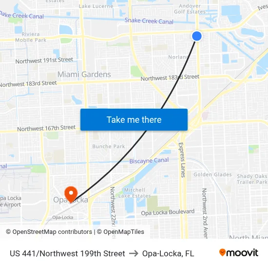 US 441/Northwest 199th Street to Opa-Locka, FL map