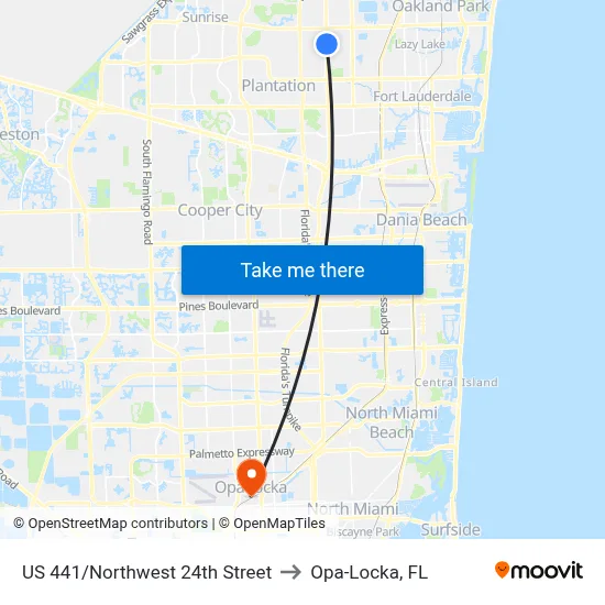 US 441/Northwest 24th Street to Opa-Locka, FL map