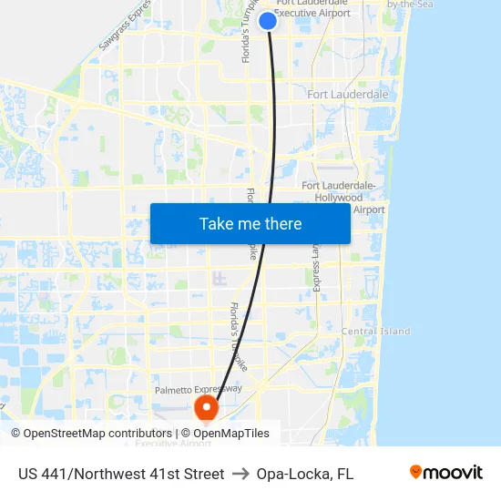 US 441/Northwest 41st Street to Opa-Locka, FL map