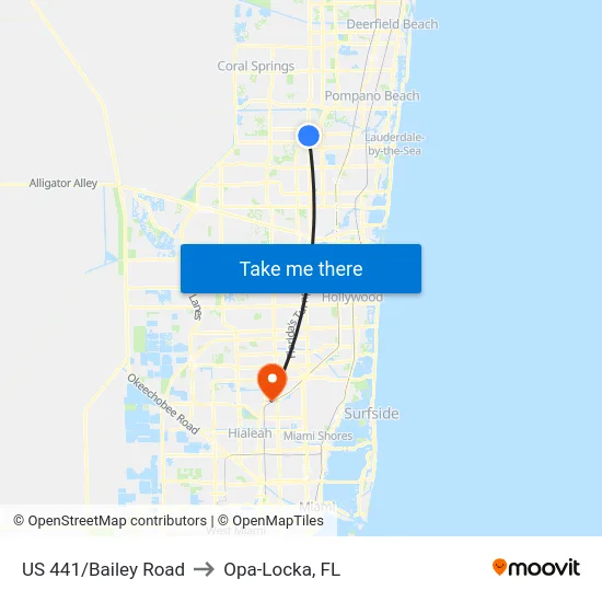 US 441/Bailey Road to Opa-Locka, FL map