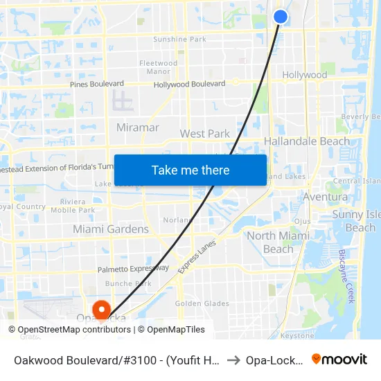 Oakwood Boulevard/#3100 - (Youfit Health Club) to Opa-Locka, FL map