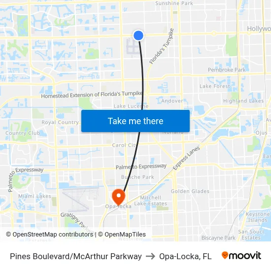 Pines Boulevard/McArthur Parkway to Opa-Locka, FL map
