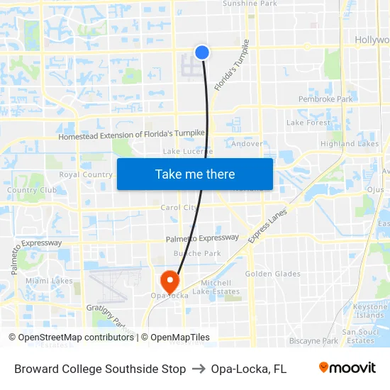 Broward College Southside Stop to Opa-Locka, FL map