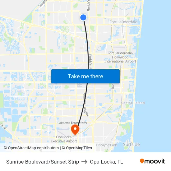 Sunrise Boulevard/Sunset Strip to Opa-Locka, FL map